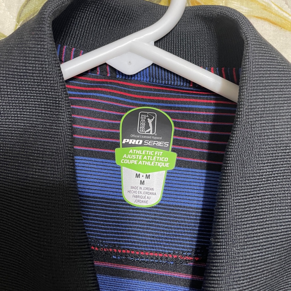Men’s PGA Tour Blue and Red Golf Polo Shirt with Bold Stripes - Size Medium - Picture 6 of 6